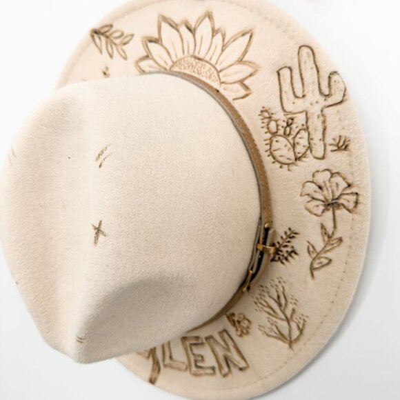 Morgan Wallen Custom Burned Wide Brim Fedora Feather Western Rancher Cowboy Hat main image 6